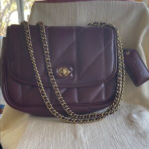 Coach Burgundy Quilted Shoulder Bag with Gold Chain